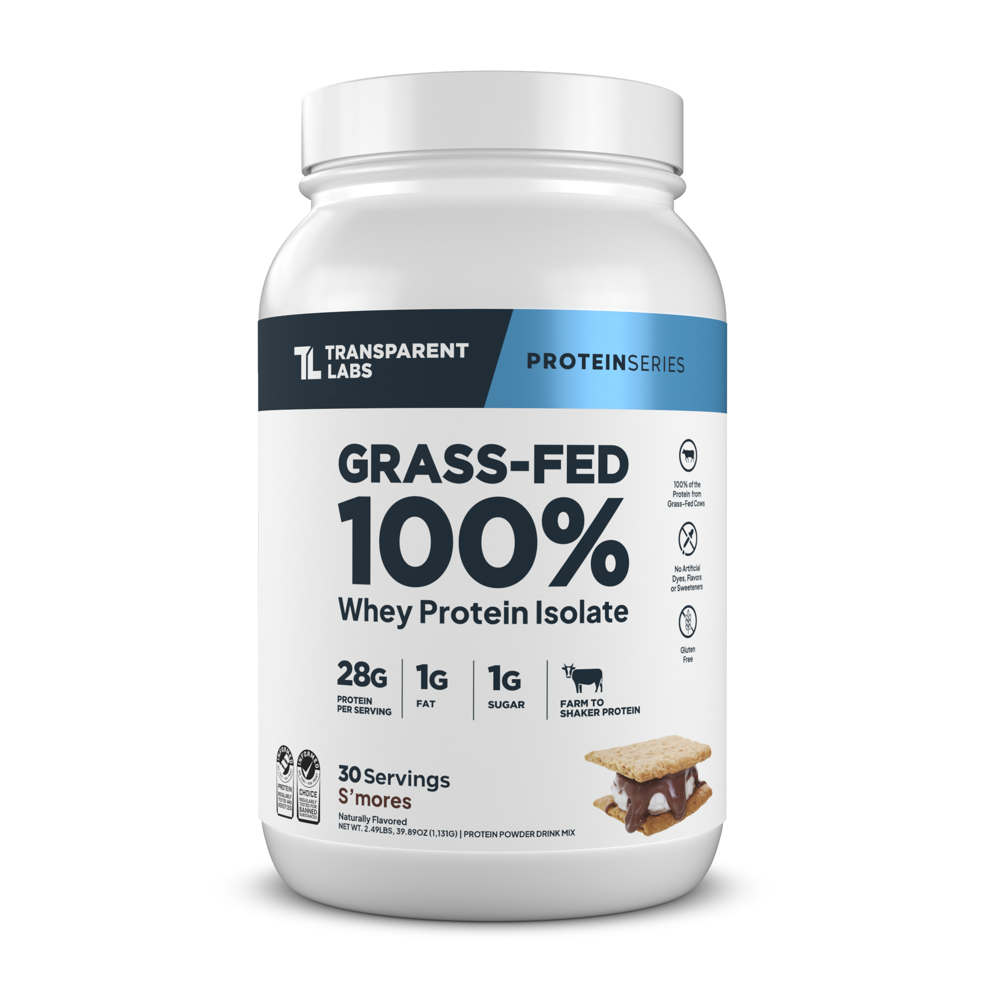 Transparent Labs Grass-Fed Whey Protein Isolate, S'mores, 2LB container