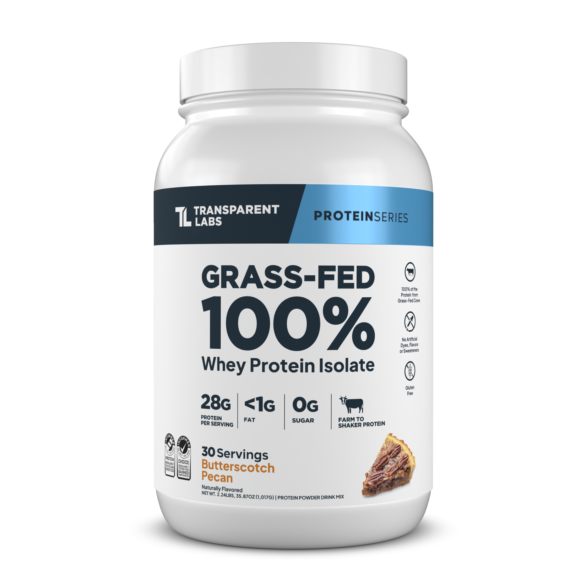 Transparent Labs Grass-Fed Whey Protein Isolate, Butterscotch Pecan, 2LB container